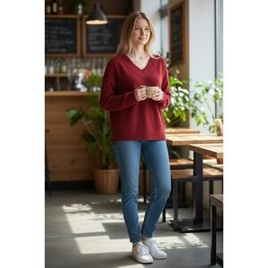 Laura Scott Woman Red Chenille V-Neck Sweater Plus Size 2X Soft Knit Pullover